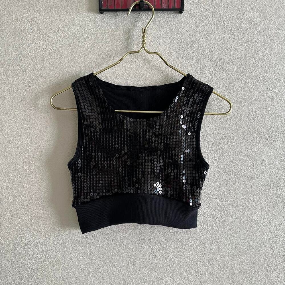 handmade black embellished sequin rib tank top - Picture 5 of 8